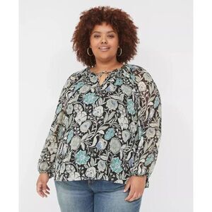 Lane Bryant Boho Floral Lurex Ruffle-Detail V-Neck Blouse Size 22/24